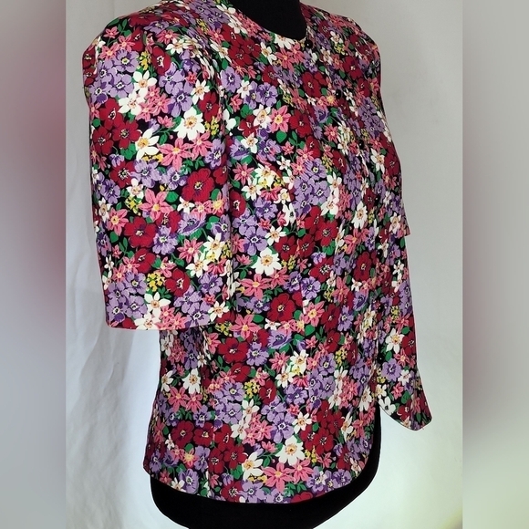 Stuart Alan Vintage Vibrant Floral Button Front Fitted Blouse - Size 12P - Picture 2 of 8